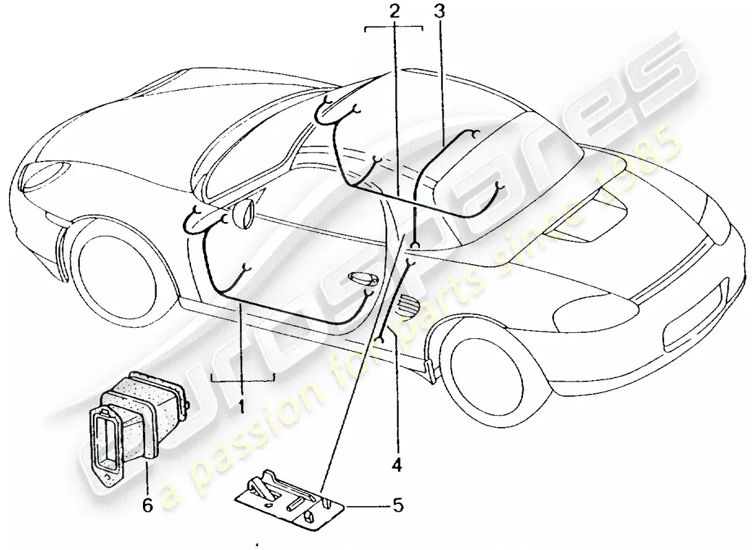 porsche 1999 (986 boxster) wiring harnesses - driver's door - passenger's door - hardtop parts diagram