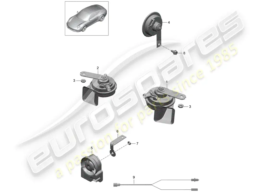 porsche 2014 (991-1) fanfare horn parts diagram