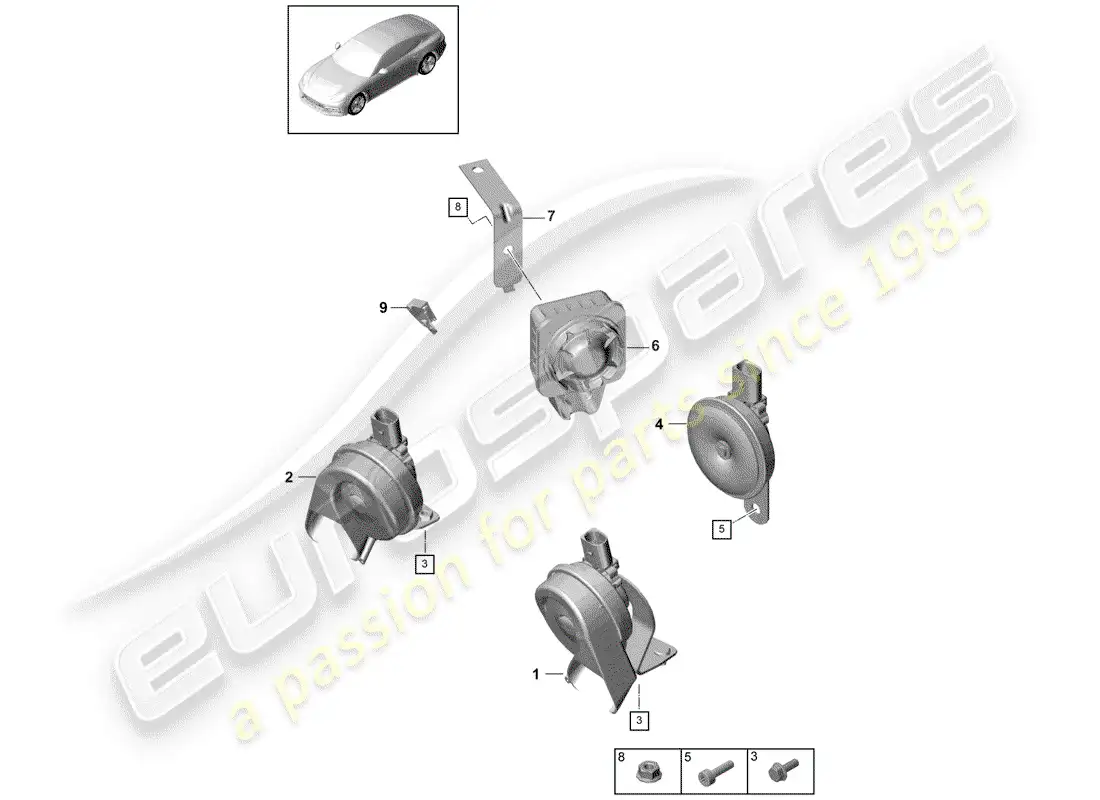 porsche 2017 (panamera 971-1) fanfare horn parts diagram