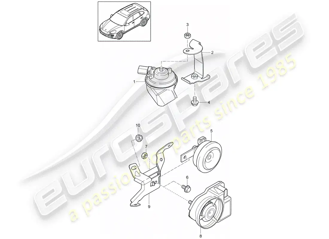 porsche 2011 (cayenne e2 92a) fanfare horn parts diagram