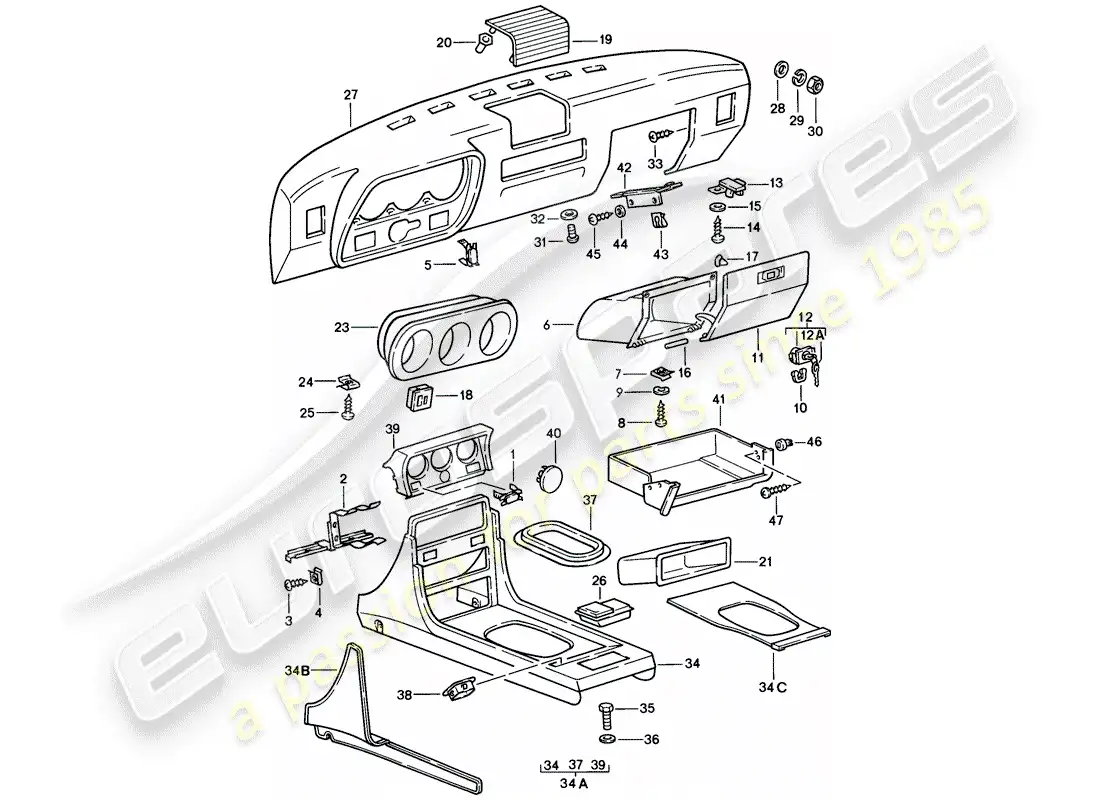 porsche 1979 (924) dashboard part diagram
