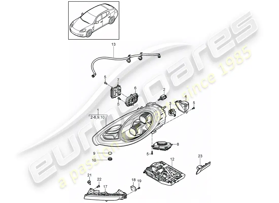 porsche 2011 (panamera 970) led headlight parts diagram