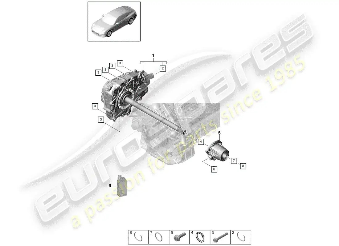 porsche 2020 (panamera 971-1) front axle differential parts diagram