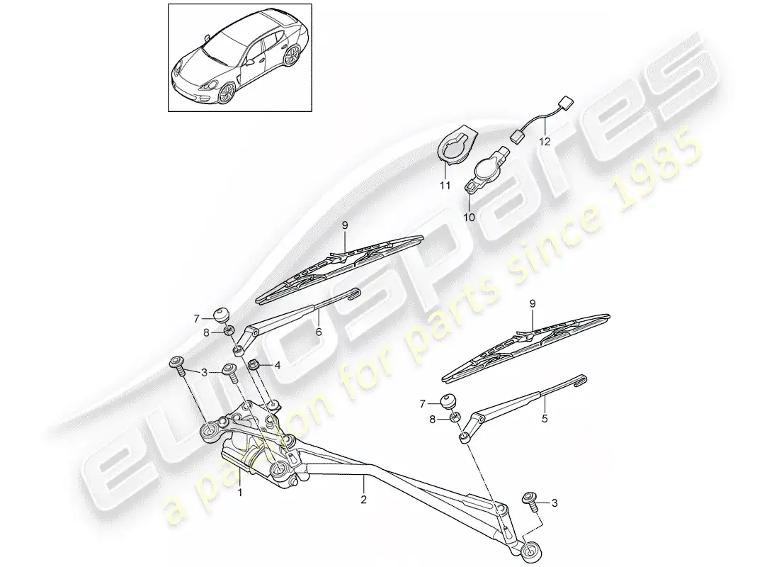 porsche 2014 (panamera 970) windshield wiper system compl. parts diagram