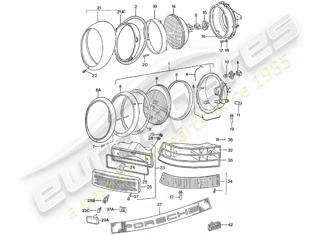 porsche 1981 (911) headlamp - lighting parts diagram