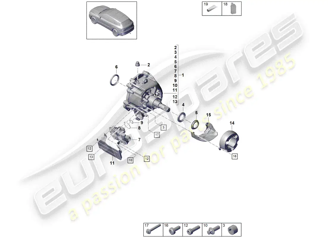 porsche 2020 (cayenne e3 9ya/9yb) transfer box part diagram