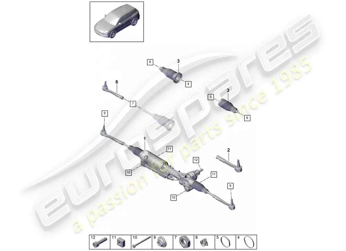 porsche 2020 (cayenne e3 9ya/9yb) steering gear part diagram