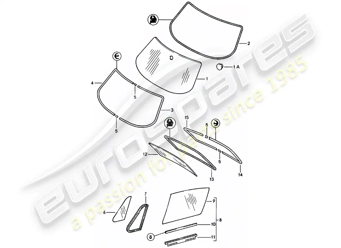 porsche 1981 (911) window glazing parts diagram