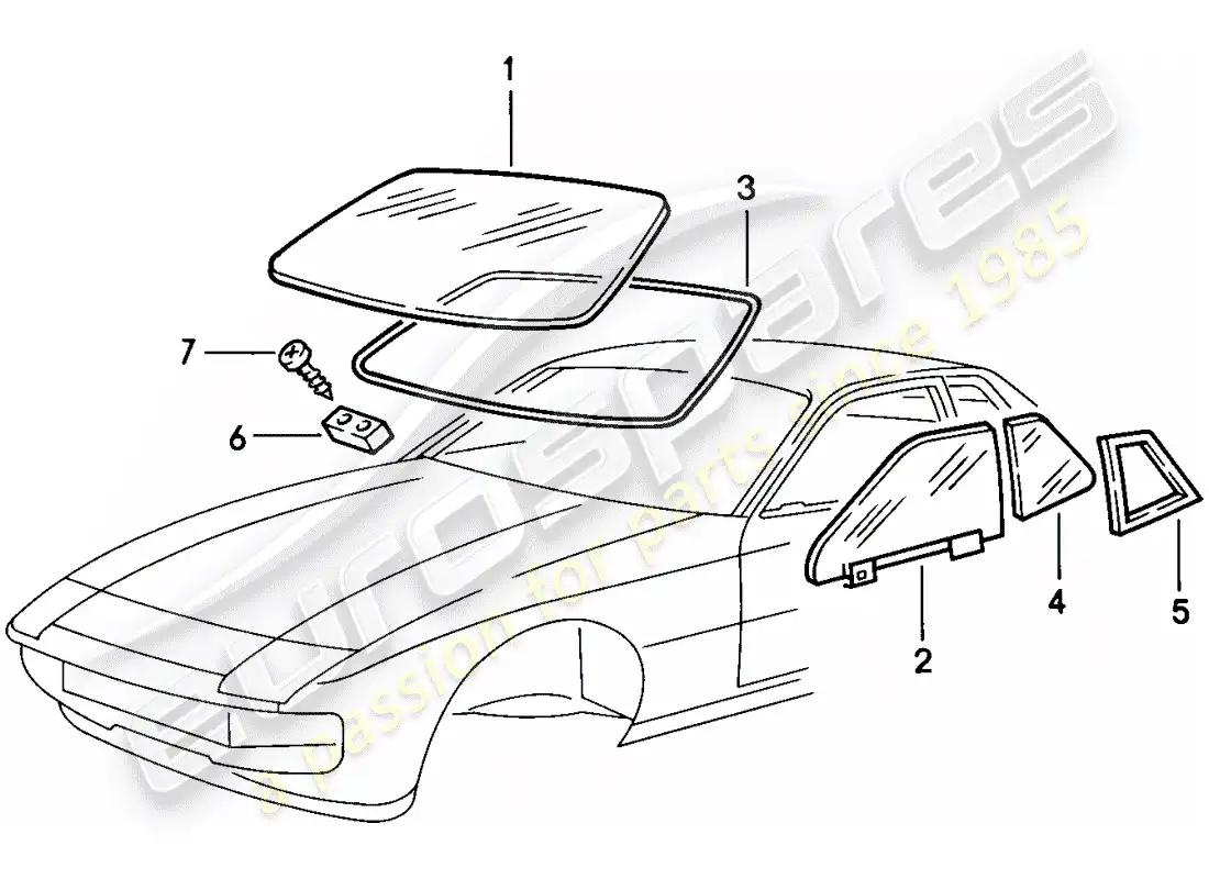 porsche 1979 (924) window glazing parts diagram