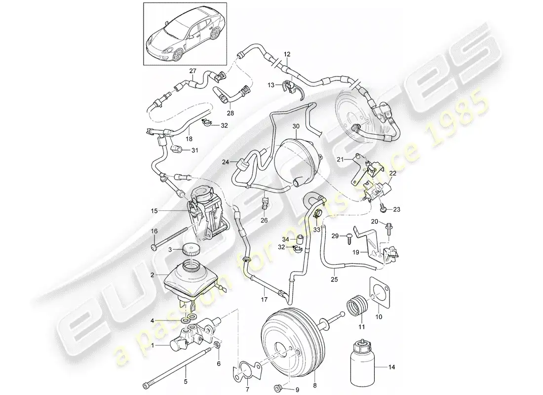 porsche 2014 (panamera 970) brake master cylinder parts diagram