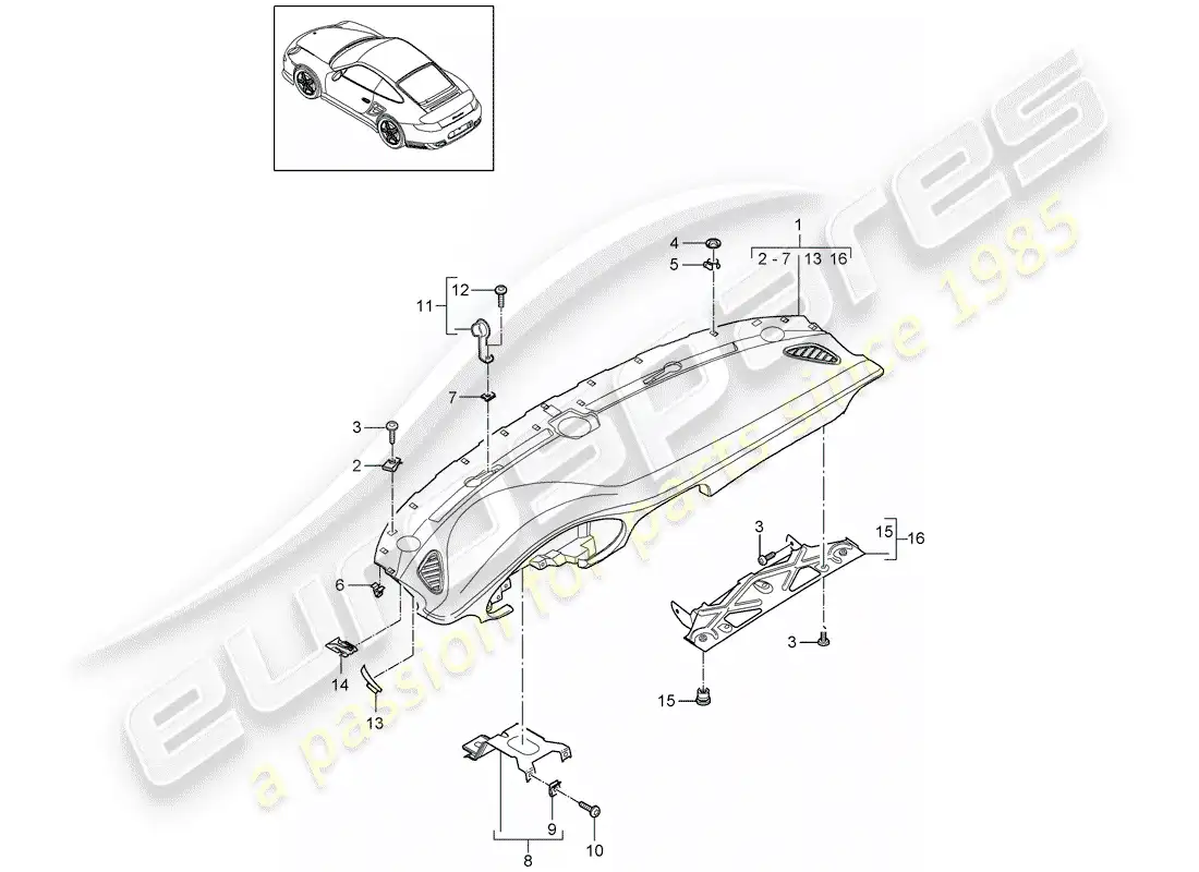 porsche 2013 (997-2 turbo / gt2 rs) dash panel trim parts diagram