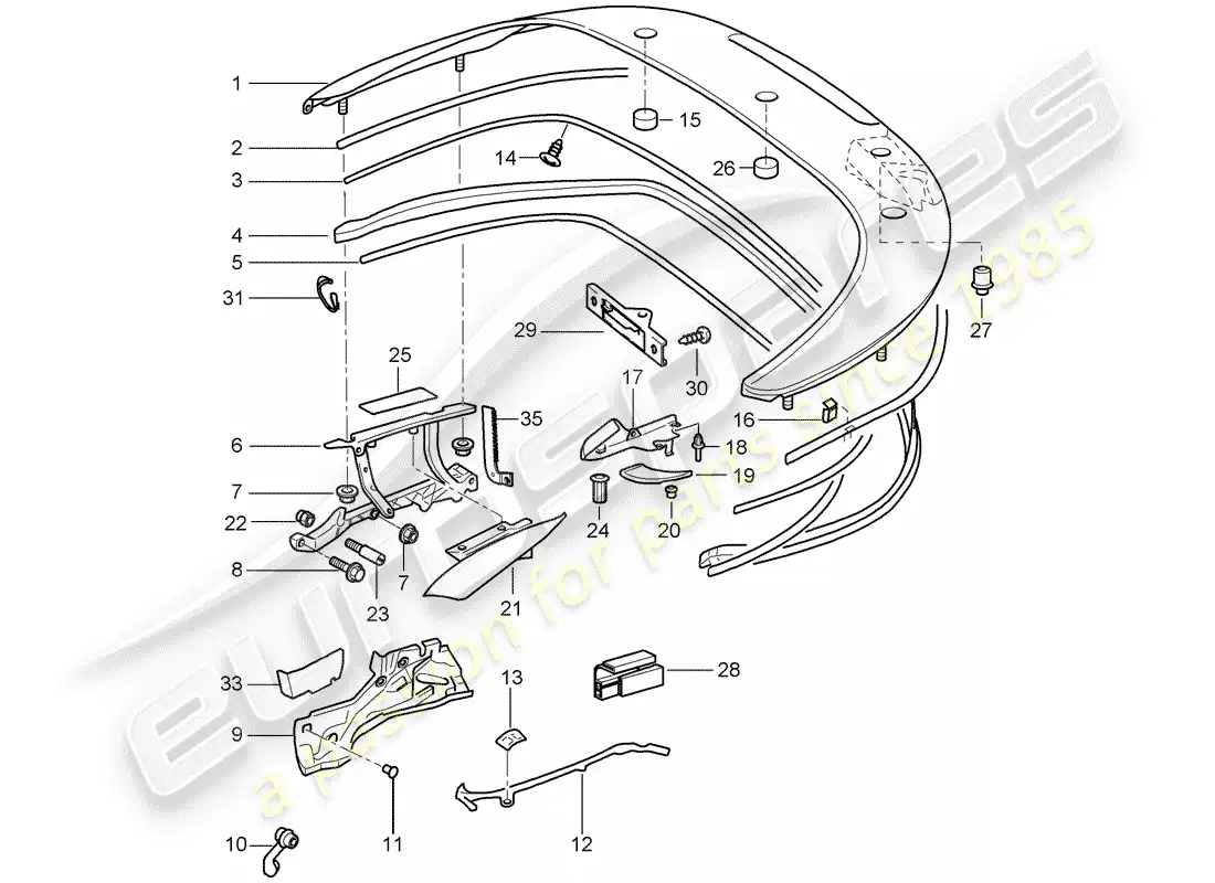 porsche 2007 (997-1) top stowage box parts diagram