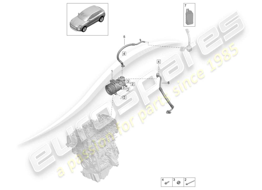 porsche 2021 (macan) a/c compressor r134a coolant parts diagram