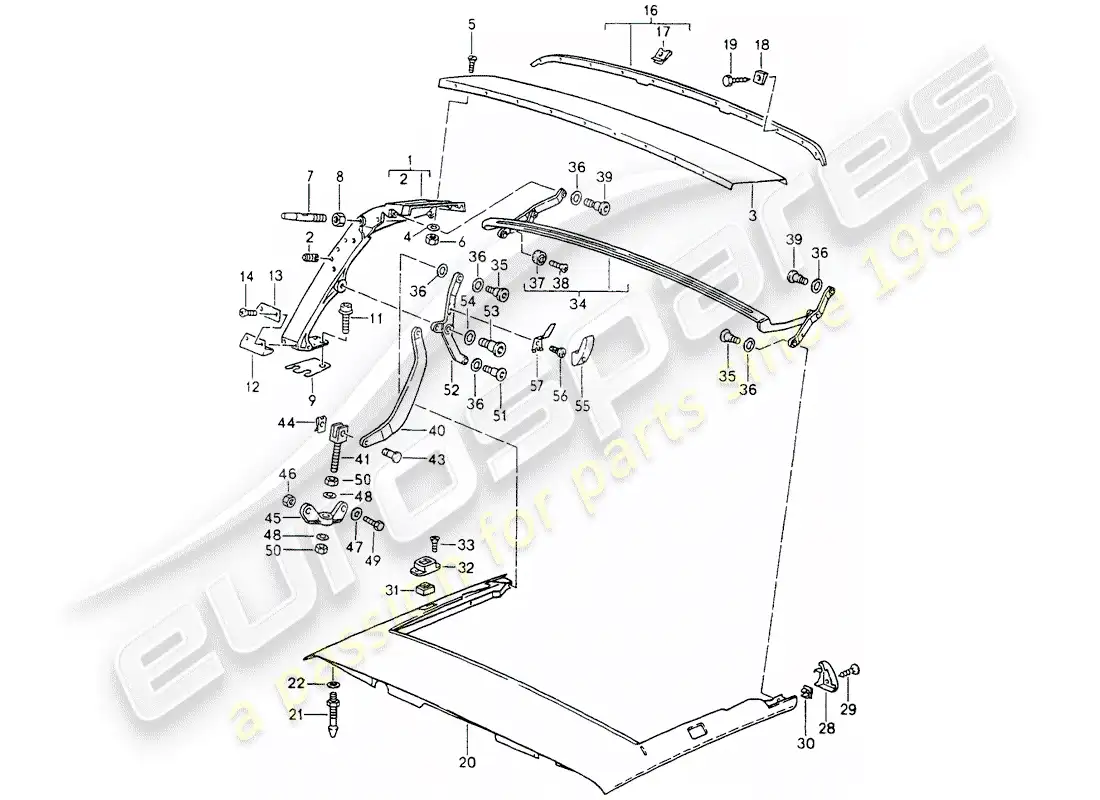 porsche 1994 (964) main bow - roof frame - single parts parts diagram
