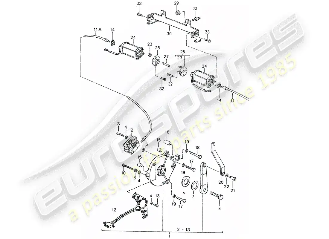 porsche 1994 (964) convertible top - driving mechanism parts diagram