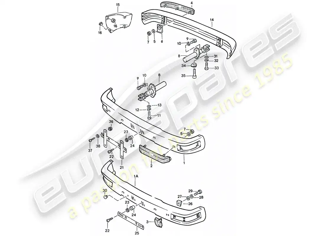 porsche 1986 (944) bumper - with: - buffer parts diagram