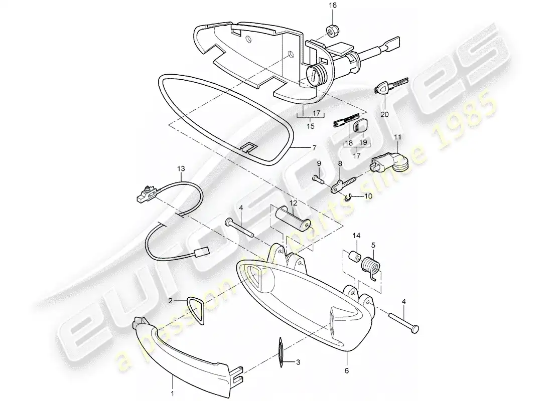 porsche 2006 (987 boxster) door handle parts diagram