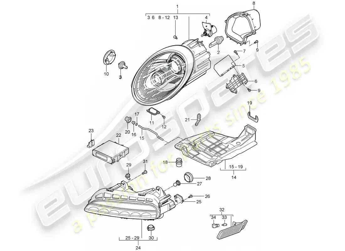 porsche 2011 (997-2 gt3) headlamp parts diagram