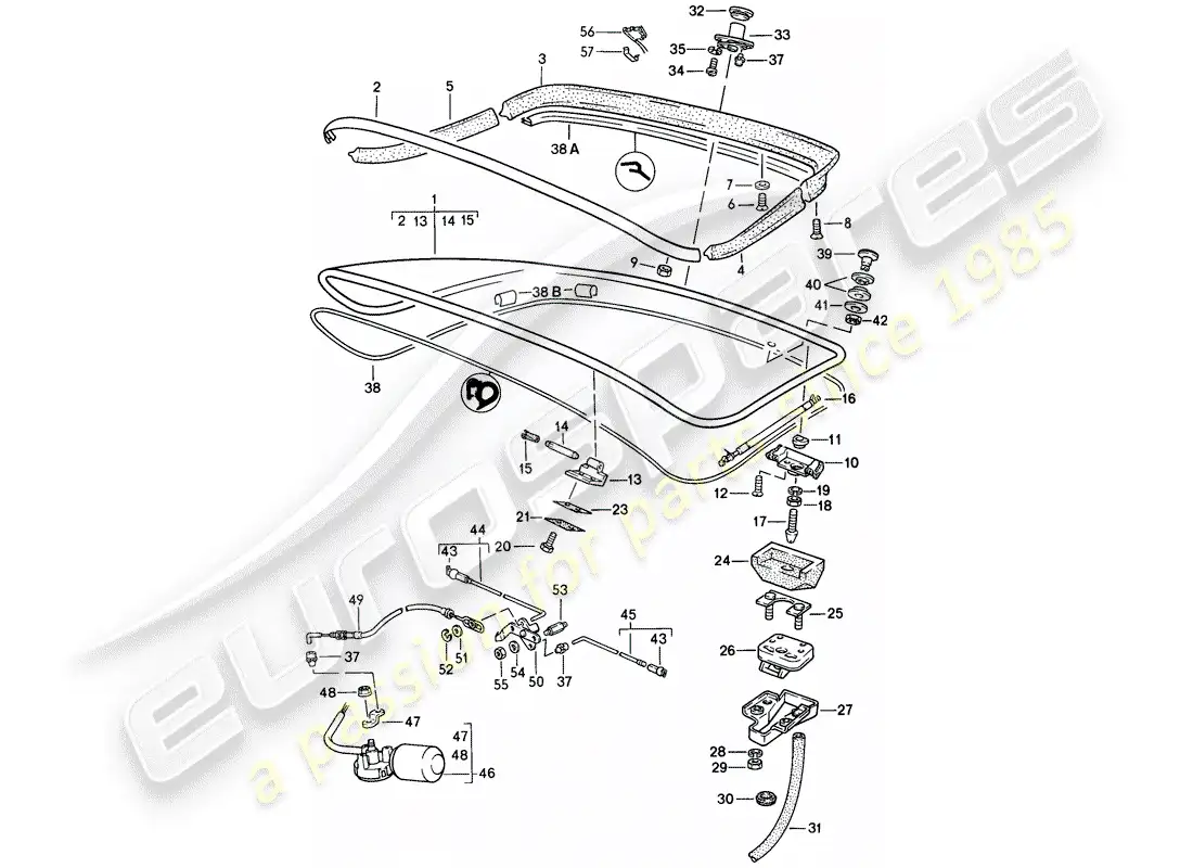 porsche 1987 (944) rear trunk lid - rear spoiler parts diagram