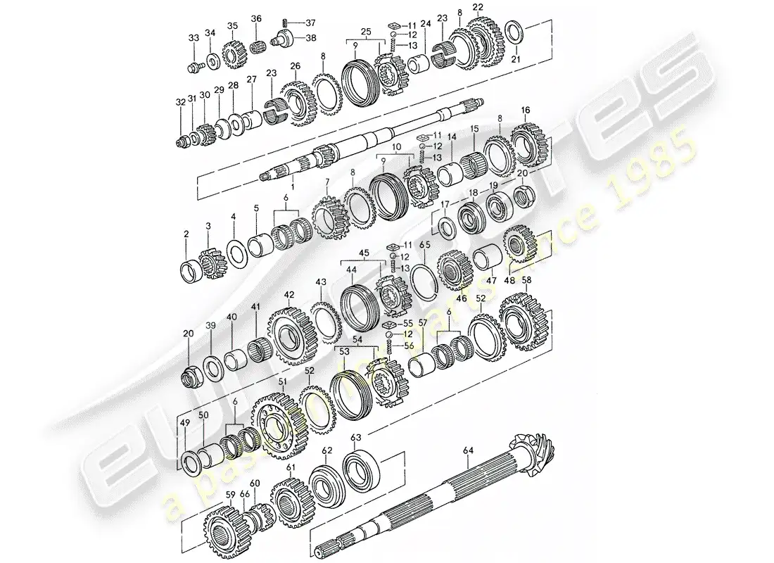 porsche 1987 (959) gears and shafts parts diagram