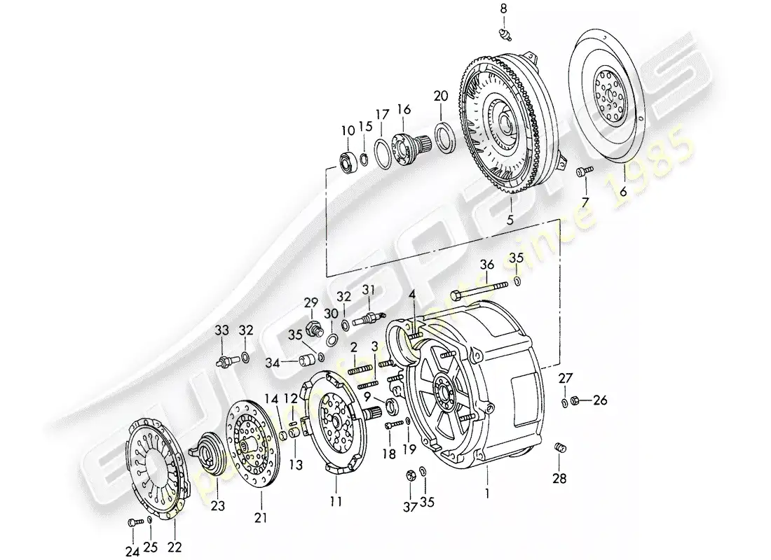 porsche 1972 (911) torque converter - and - converter housing - typ 925 - sportomatic - d - mj 1972>> parts diagram