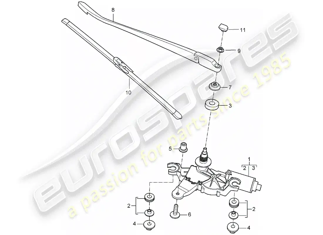 porsche 2008 (997-1) rear window wiper parts diagram