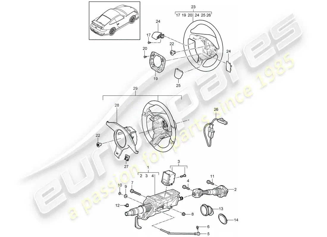 porsche 2008 (997-1 gt3) steering protective pipe parts diagram