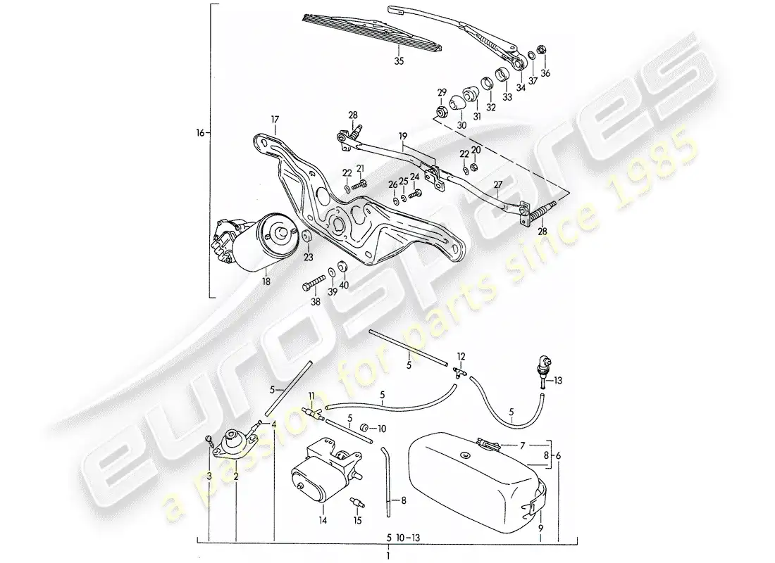 porsche 1961 (356b/356c) windshield washer unit - windscreen wiper system parts diagram