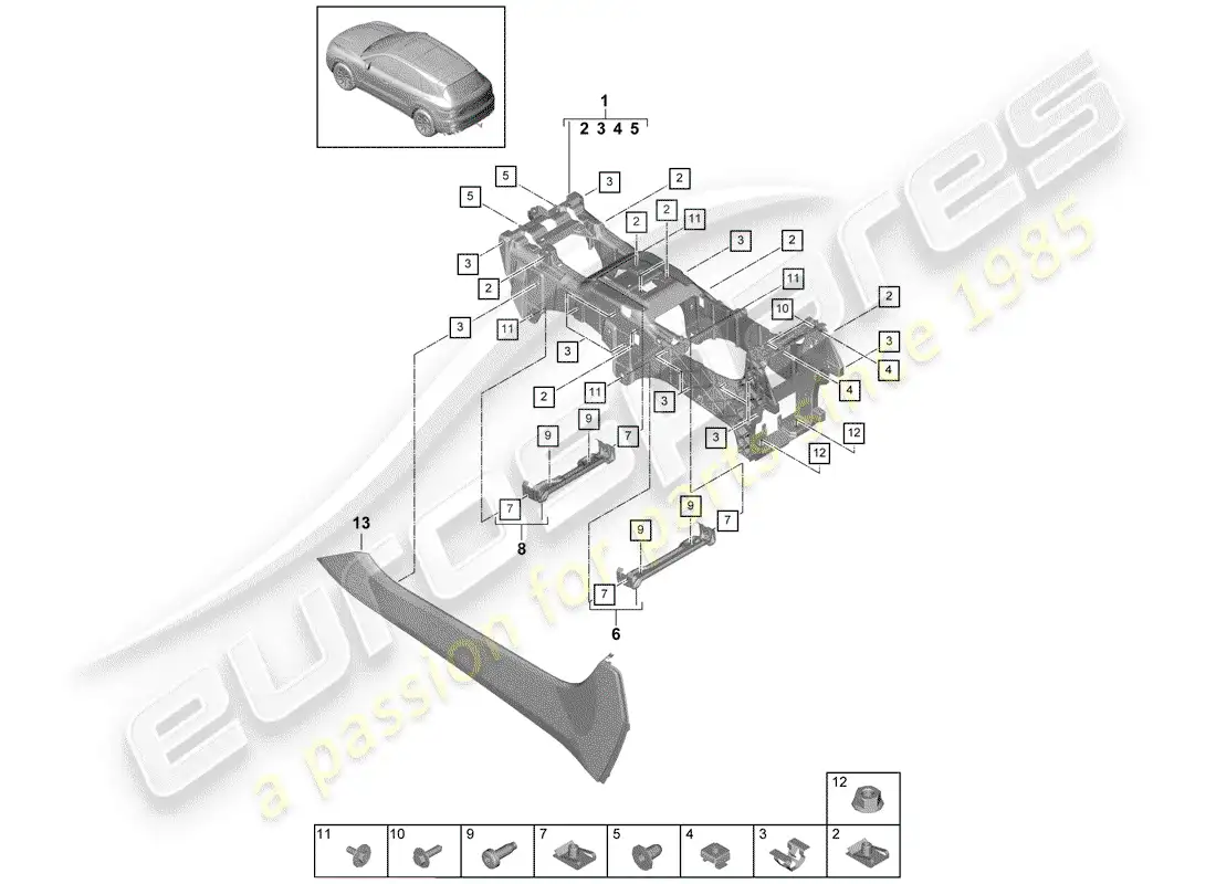 porsche 2019 (cayenne e3 9ya/9yb) center console parts diagram