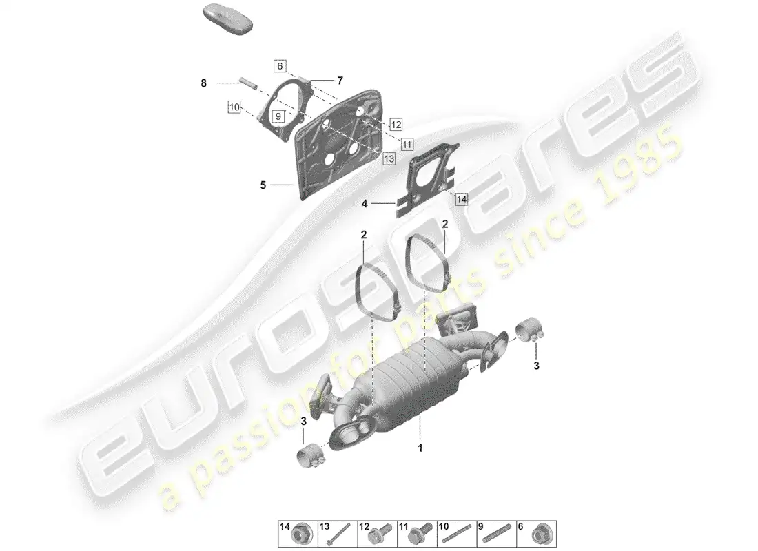 porsche 2019 (992-1) silencer parts diagram