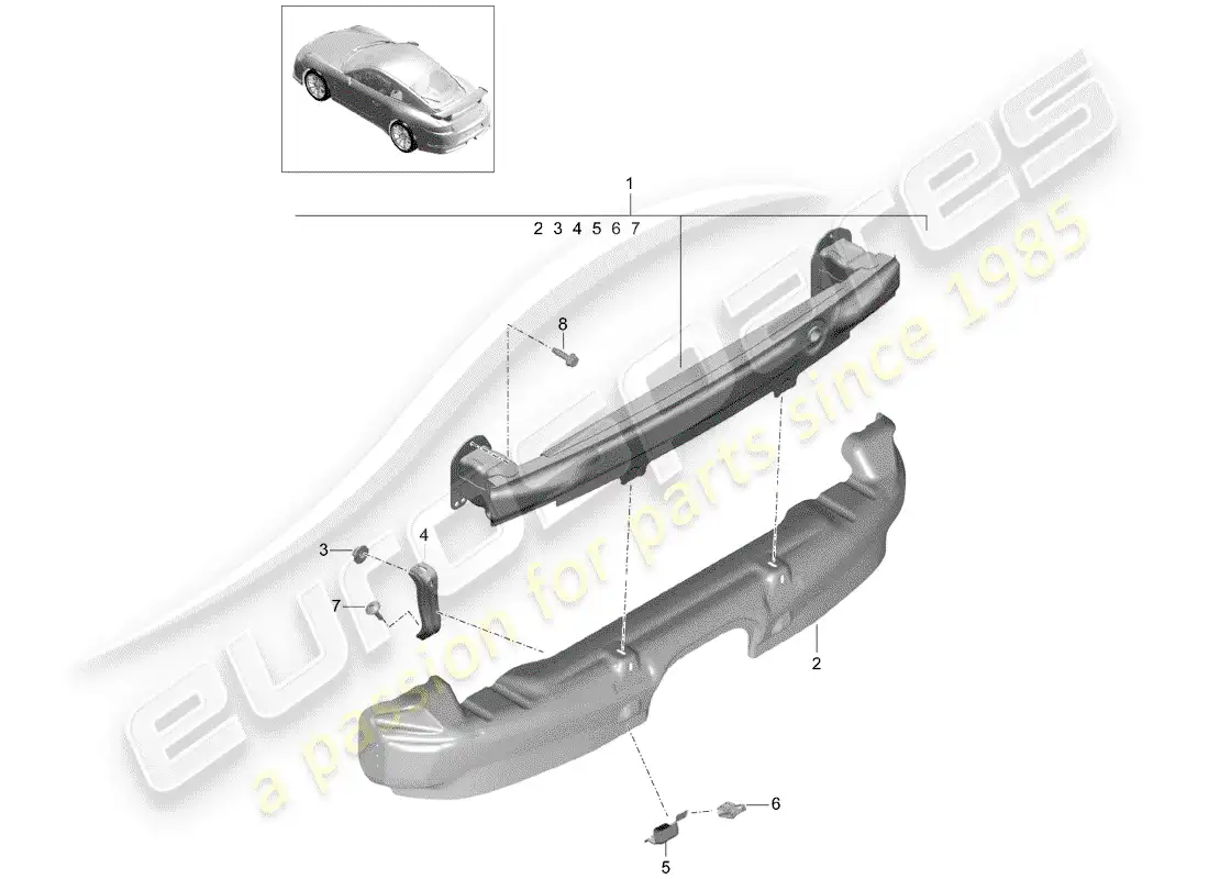 porsche 2018 (991-2 r/gt3/rs) bumper bracket parts diagram