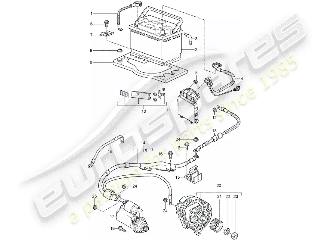 porsche 2007 (997-1) battery parts diagram