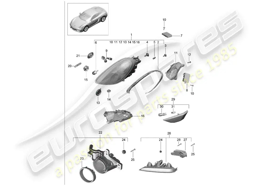 porsche 2015 (981 cayman) headlamp parts diagram