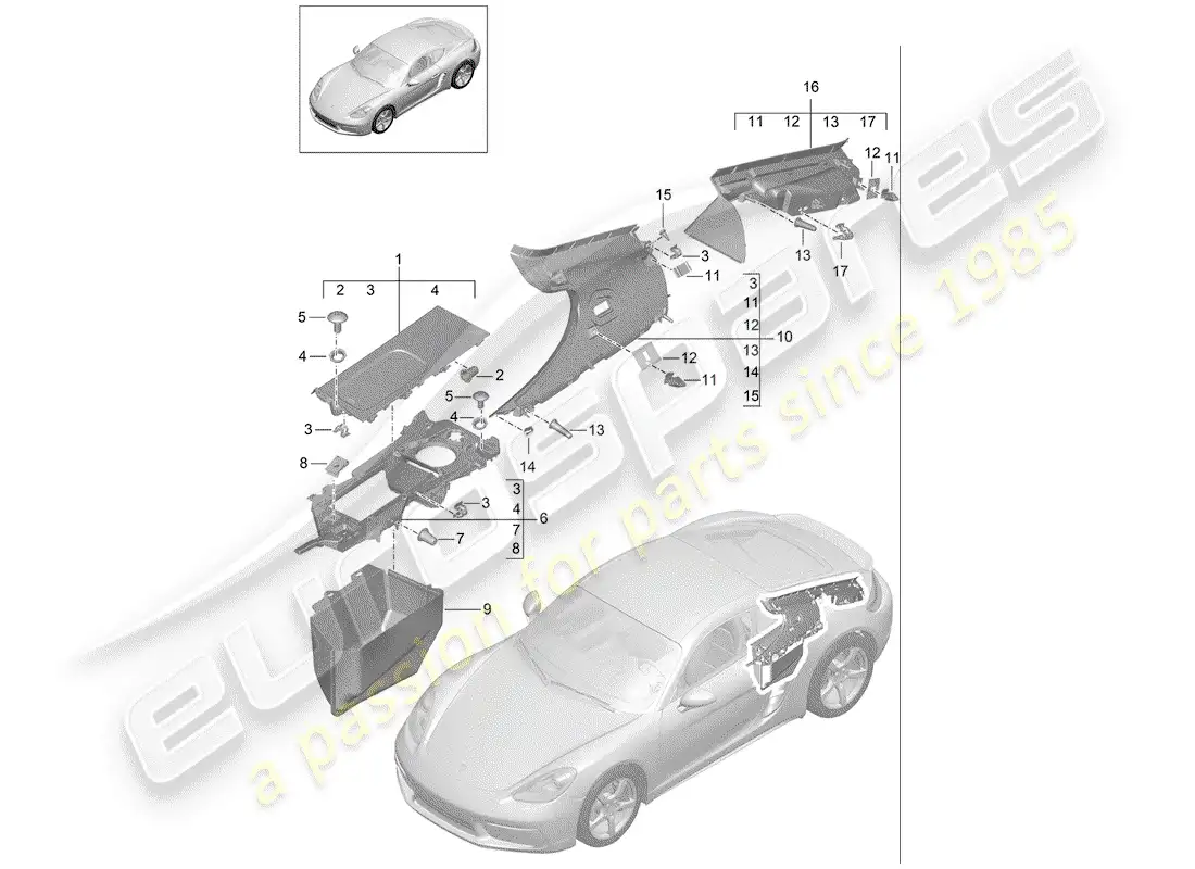 porsche 2020 (718 cayman) trims parts diagram