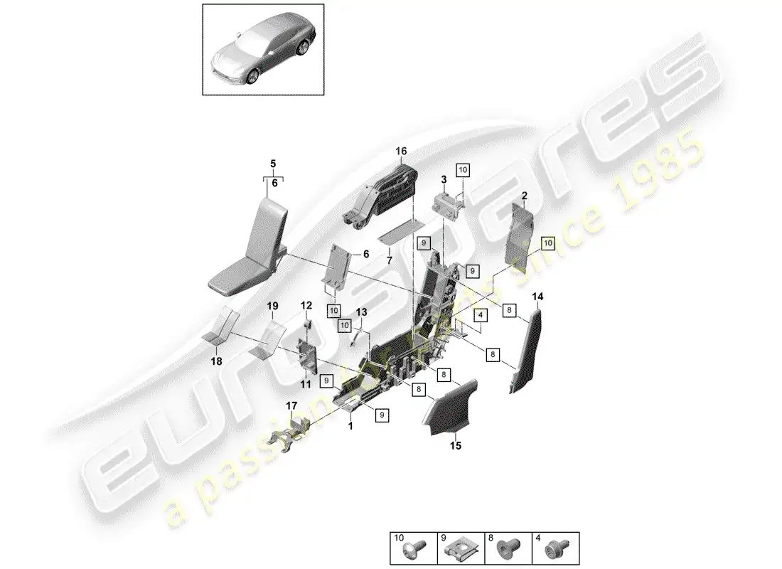 porsche 2019 (panamera 971-1) center console parts diagram