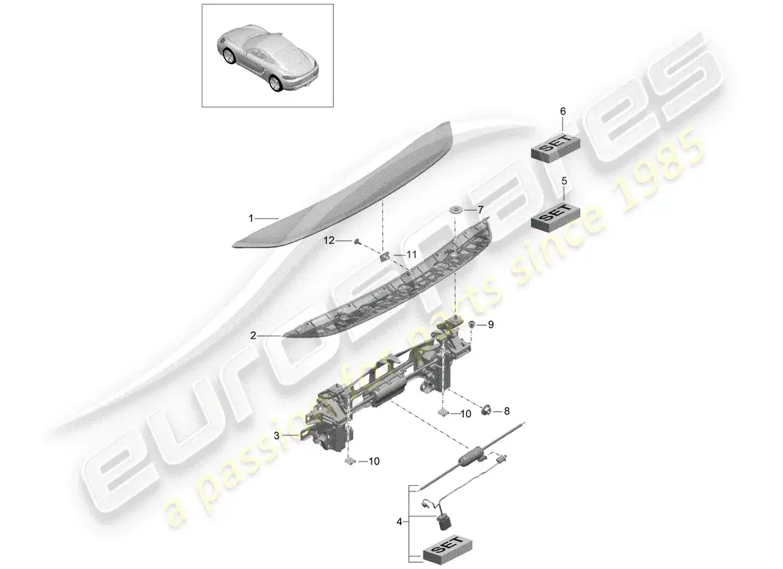 porsche 2019 (718 cayman) rear spoiler part diagram