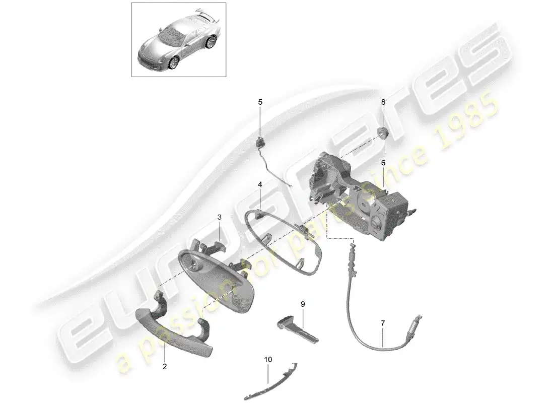 porsche 2016 (991-1 r/gt3/rs) door handle, outer parts diagram