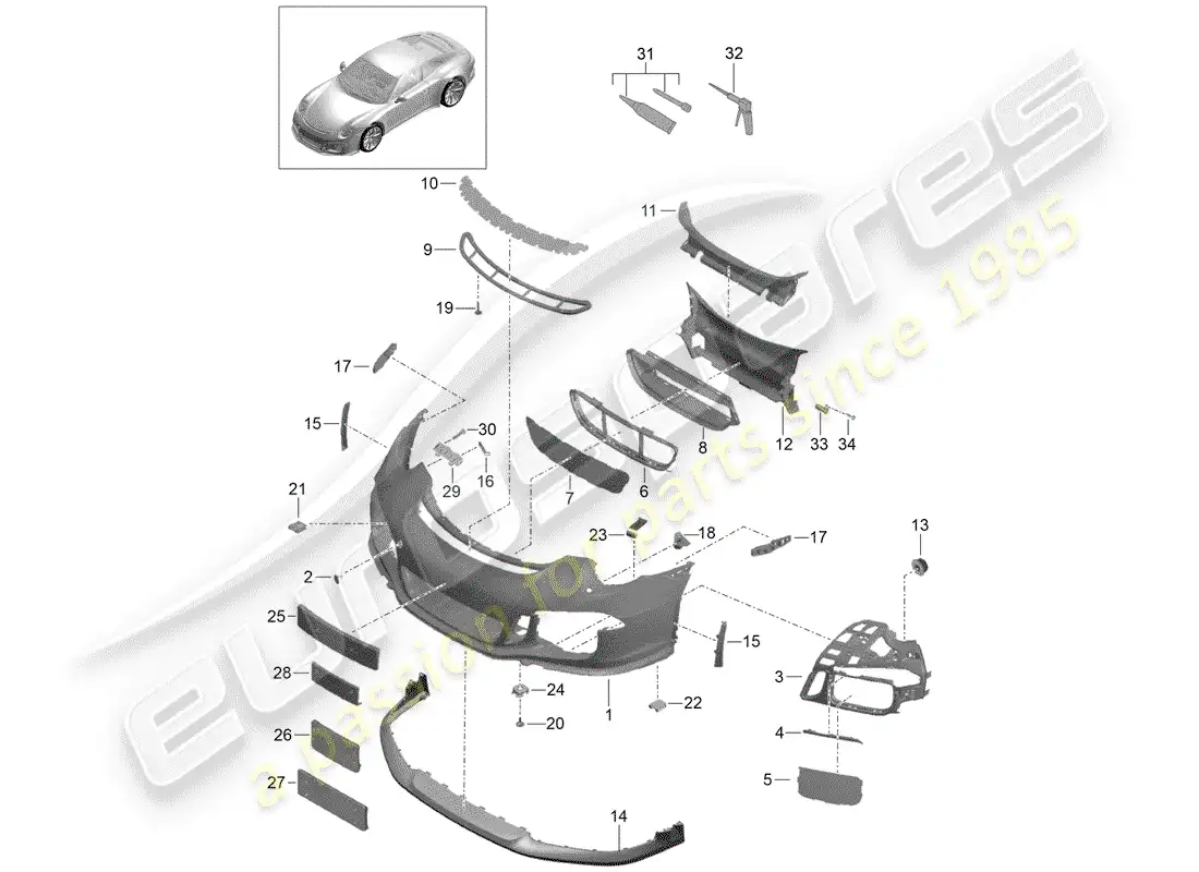 porsche 2016 (991-1 r/gt3/rs) bumper parts diagram