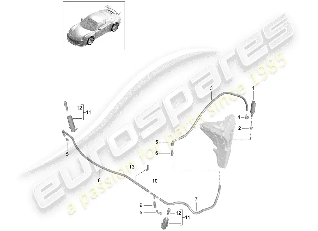 porsche 2016 (991-1 r/gt3/rs) headlight washer system parts diagram