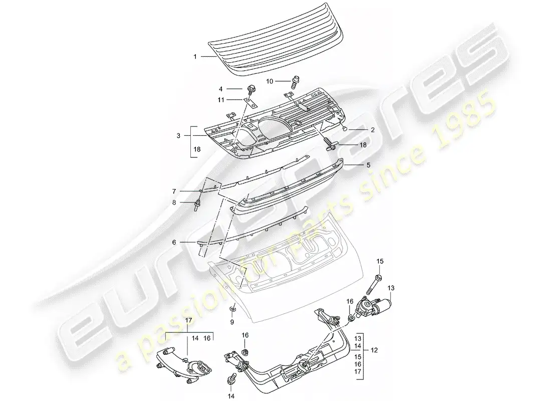 porsche 2002 (996) rear spoiler parts diagram
