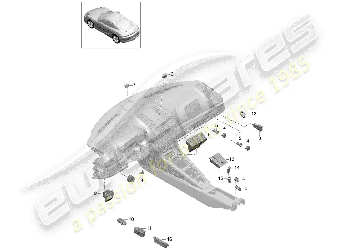 porsche 2016 (981 cayman) switch parts diagram