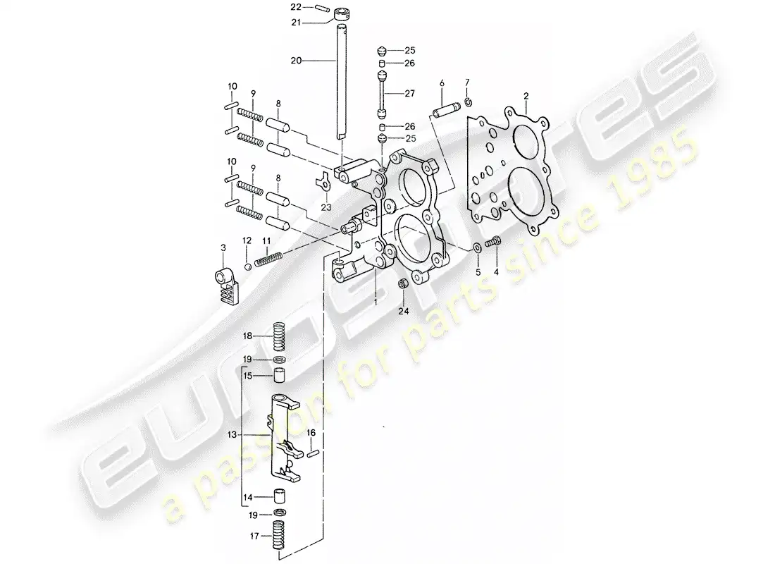 porsche 1987 (959) tensioning plate - shift control lock device parts diagram