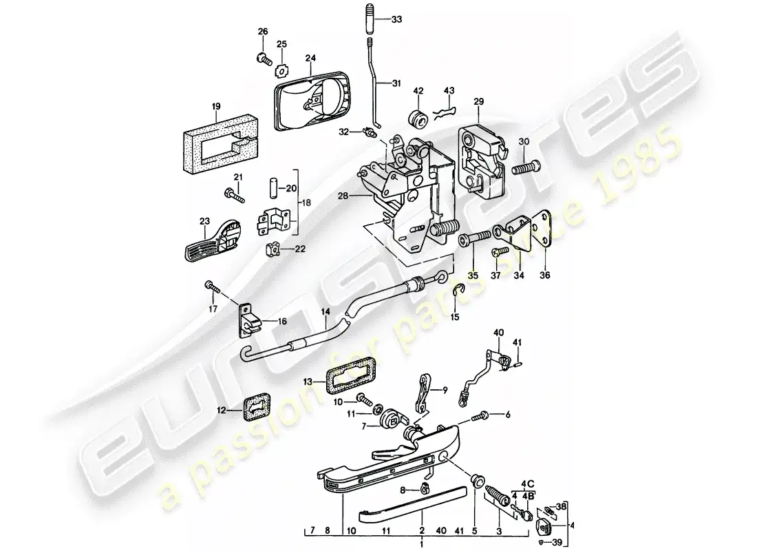 porsche 1987 (944) door handle, outer - door latch parts diagram