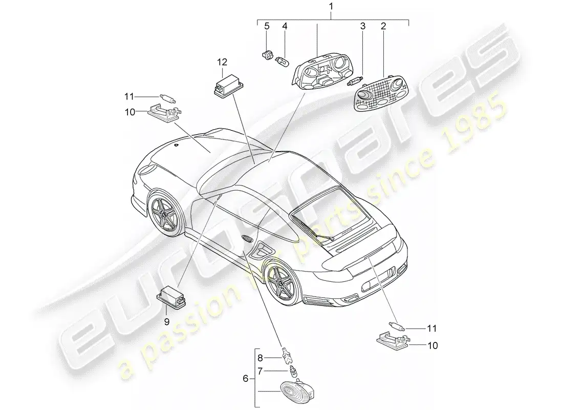 porsche 2009 997-2 turbo / gt2 interior lights parts diagram