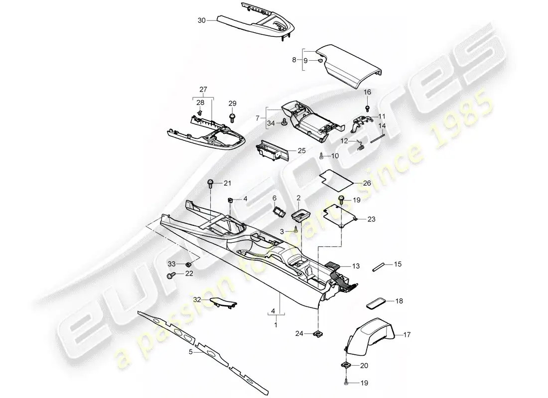 porsche 2011 (997-2 gt3) center console parts diagram