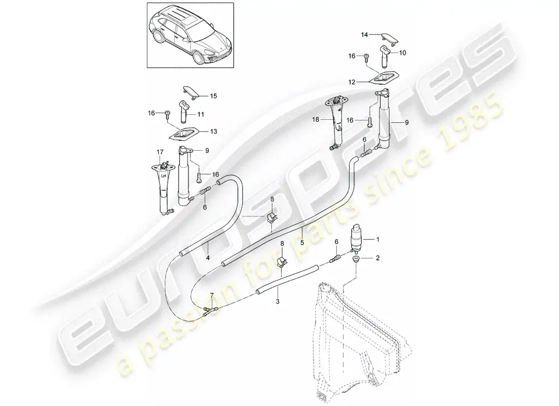 porsche 2013 (cayenne e2 92a) headlight washer system parts diagram