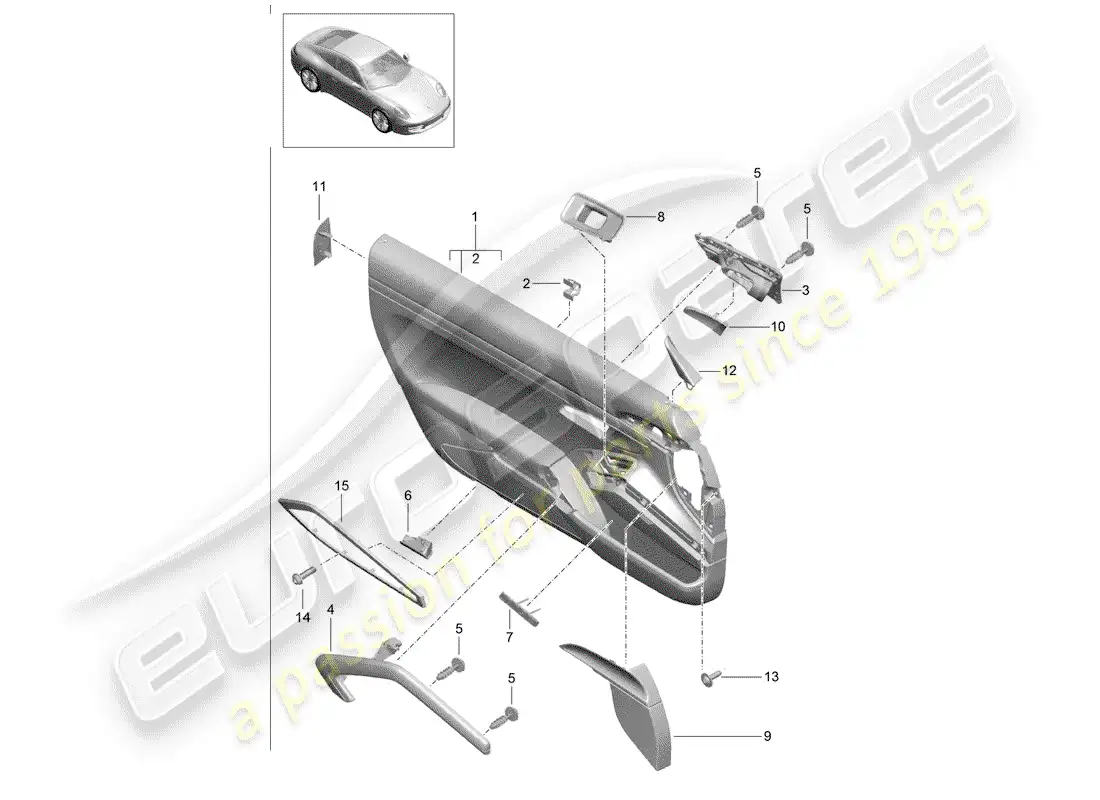porsche 2016 (991-1) door panel parts diagram