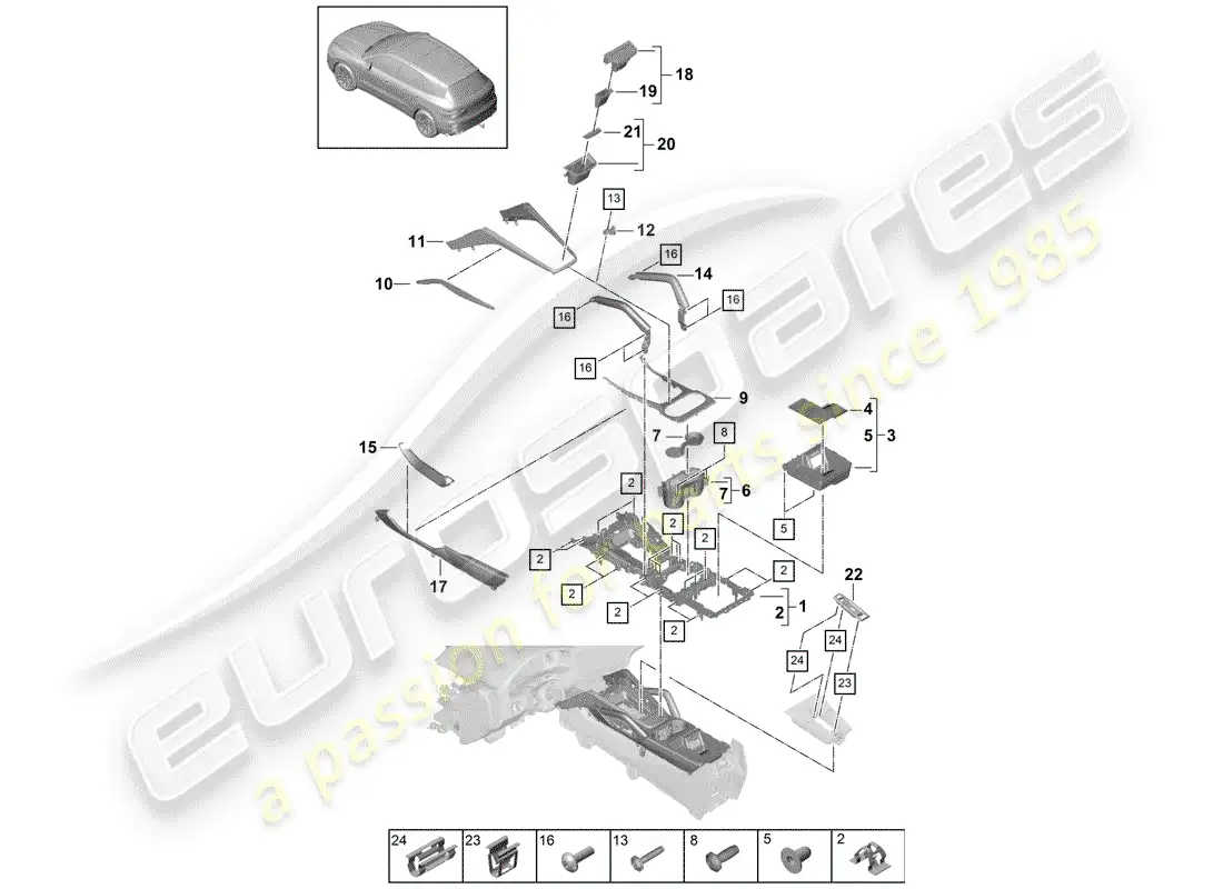 porsche 2020 (cayenne e3 9ya/9yb) center console parts diagram