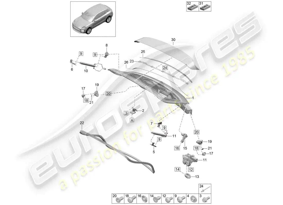 porsche 2020 (macan) rear trunk lid part diagram