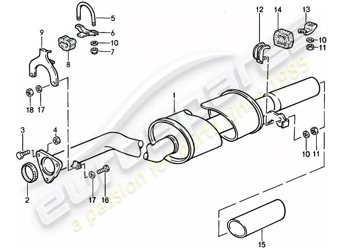 porsche 1987 (924s) exhaust system - exhaust silencer, rear parts diagram